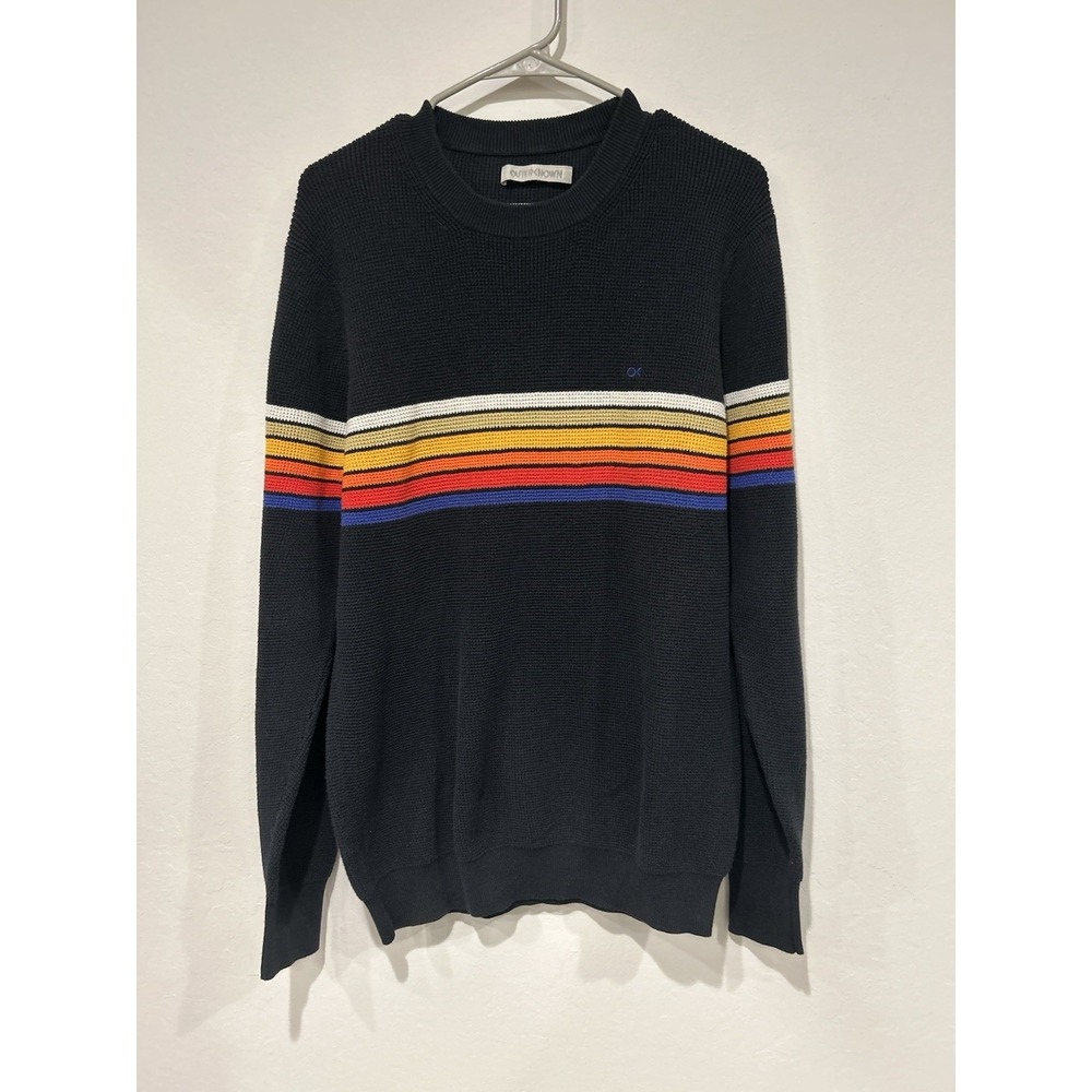 Outerknown Nostalgic Striped Waffle-Knit Sweater Black Rainbow Men's Medium
